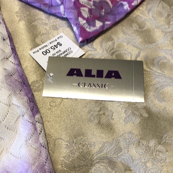 ALIA NWT XL 3/4 SLEEVE VIOLET/MAUVE/PINK/WHITE LACY SHEER TOP LINED CASUAL #040 - Picture 5 of 13